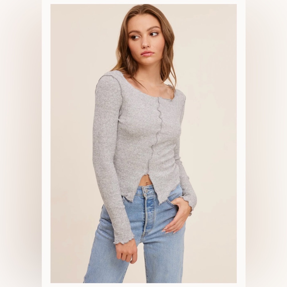 Charlotte Avery Make It Easy Grey Long Sleeve Top Size M